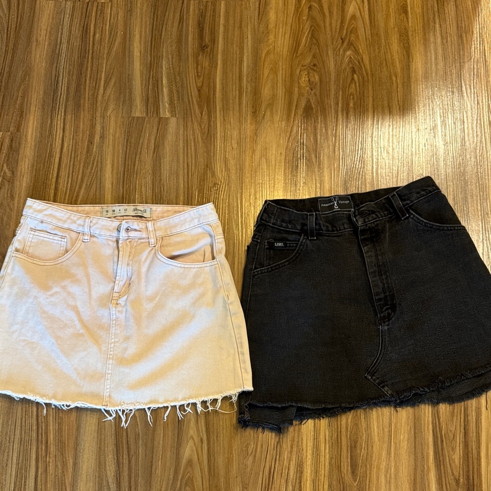 Black and Light Pink Denim Skirt Set